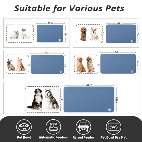 HotLive Dog Food Mat - Absorbent Cat Mat for Food and Water, No Stains Pet Feeding Bowl Mat, Easy to Clean Pet Placemats, Quick Dry Dog Water Dispenser Mat for Messy Drinkers | Paw Blue 12"x 19" - color: Paw Blue, size: 12"x19"