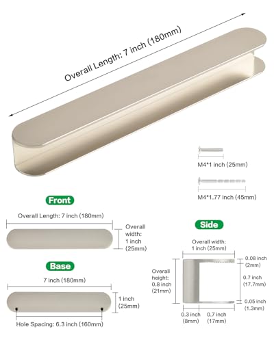 5 Pack Self Stick Closet Door Handles 7 Inch Long Brushed Nickel Peel and Stick Handles for Kitchen Cabinets Adhesive Bathroom Vanity Pulls Aluminum Metal Handle - color: C-Brushed Nickel, size: 7 Inch