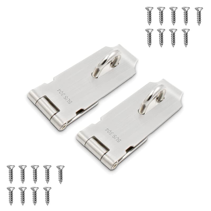 Door Hasp Padlock Latch, 4 Inch Stainless Steel Safety Clasp Hasp Lock Latch, Extra Thick Door Gate Lock Hasp with Screws, Polished Finish 2 Pack - color: Stainless Steel, size: Straight 4 Inch
