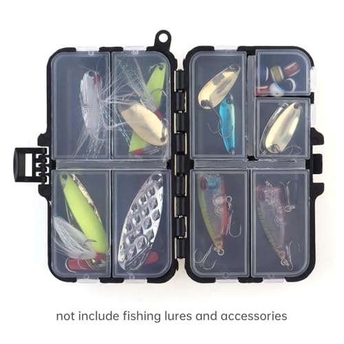 Mini Fishing Tackle Box, Small Box Fishing Accessories Storage Box, Double-Layer 9 Compartments Lure Accessories Box (11cm x 6.5cm)