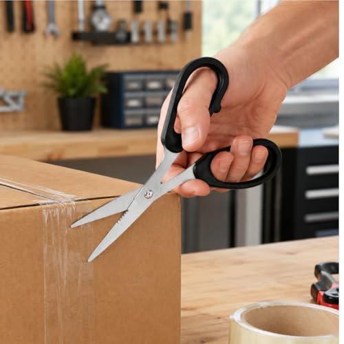 KUTZ 7" (17.8 cm) Industrial Scissors | Black Plastic Oversized Handles | Super Sharp Stainless Steel Blades | Versatile and Professional - size: 7"