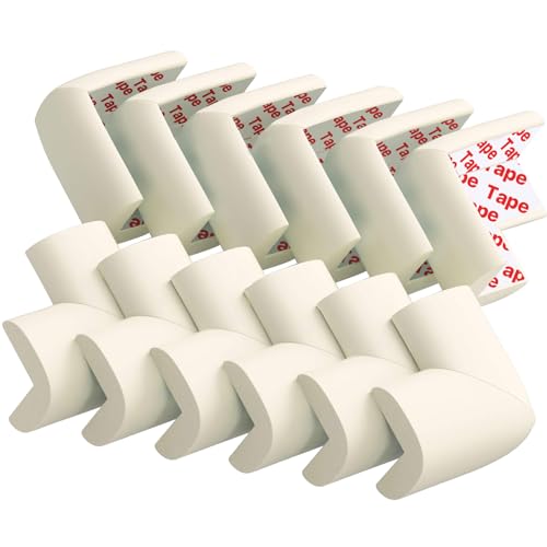 12 Pack Corner Protector Baby Proofing Edge and Corner Guards, Soft Safety Pre-Taped Rubber Foam Furniture Bumpers for Fireplace, Table, Stair, Cabinet (Off White) - color: Off White
