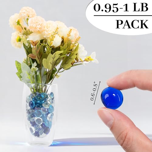 Blue Mixed Flat Glass Marbles, 0.97 lb Transparent Vase Filler Pebbles Gems, Decorative Glass Beads for Vases, Table Scatter, Crafts, Floral, Mancala Stones, Aquarium Rocks for Fish Tank - color: Blue Mixed