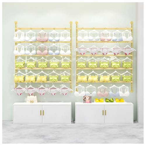 4/5 Tier Wall Mounted Socks Rack, Metal Adjustable Height Underwear Display Shelf, Retail Store Bras/Panties/Tank Tops Organizer Stand, for Clothing Store.Gold-b-150x150cm