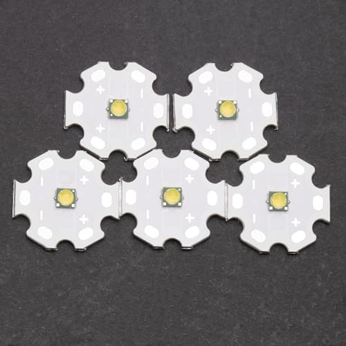 5Pcs 3W 6500K White 3535 SMD High Power LED Chip with Aluminum Plate 20mm Star PCB Base Heat Sink for Led Chip and Floodlight Replacement(60deg,White 6000K-8000K,DC 2.8-3.0V,700mA) - color: White6000-8000k&60deg
