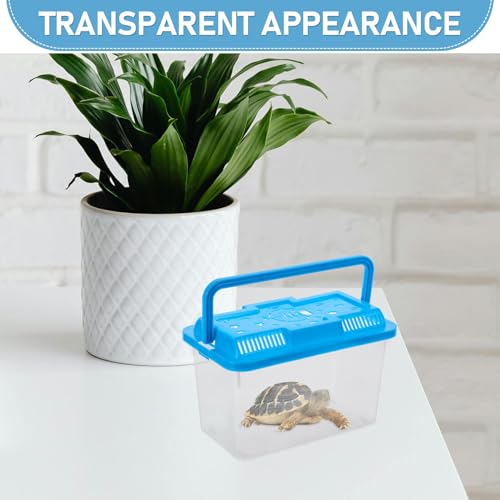 Portable Small Turtle Tank with Lid, Plastic Aquarium Terrarium for Reptiles and Betta Fish, Medium Blue Fish Breeding Box with Handle for Travel and Pet Transport