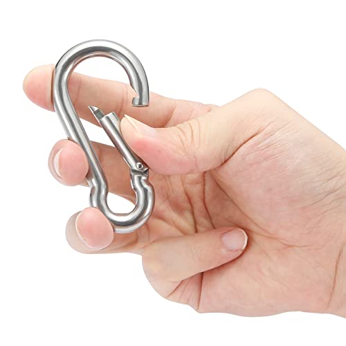 sprookber Stainless Steel Spring Snap Hook Carabiner - 304 Stainless Steel Caribeener Clips, Set of 6 - size: 3.15 Inch