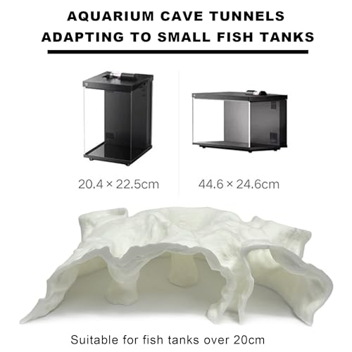 LIYAOLI Aquarium Ornaments Cave Tunnel with Viewing Ports | Fish Tank Decoration Hideout for Pleco, Shrimp & Corydoras | Substrate-Friendly Design & Sinking Base (S - White)