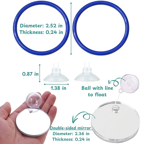 Betta Fish Enrichment Toys Ring and Mirror , Floating Exercise Mirrors And Training Ring, Floating Mirrors Aquarium With Feeding Rings, Fish Toys, Betta Fish Tank Accessories (Blue+Mirror, 6.4cm) - color: Blue+Mirror