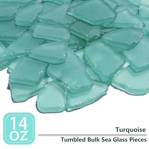 QYGL Sea Glass for Crafts - 14oz Turquoise Frosted Seaglass Pieces - Vase Filler and Aquarium Ornament, DIY Craft Supplies for Art, Beach Weddings, and Home Decor - color: Turquoise