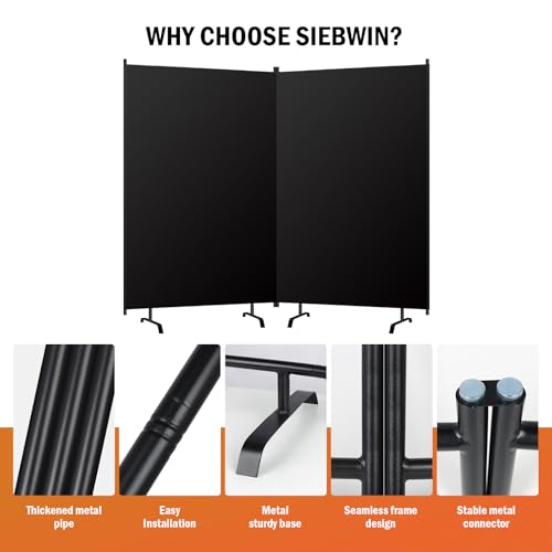 Room Divider Panel, Siebwin 2 Panel Folding Privacy Screens with Wider Feet, 8 Ft Portable Room Partition for Room Separator, Room Divider Screen Partition Room Dividers Freestanding - size: 2 Panel 8FT W