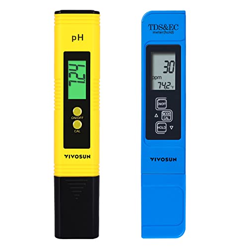 VIVOSUN Digital pH and TDS Meter Kits, 0.01pH High Accuracy Pen Type pH Meter ± 2% Readout Accuracy 3-in-1 TDS EC Temperature Meter for Hydroponics, Pool and Aquarium, Yellow Blue, UL Certified - color: Yellow+Blue