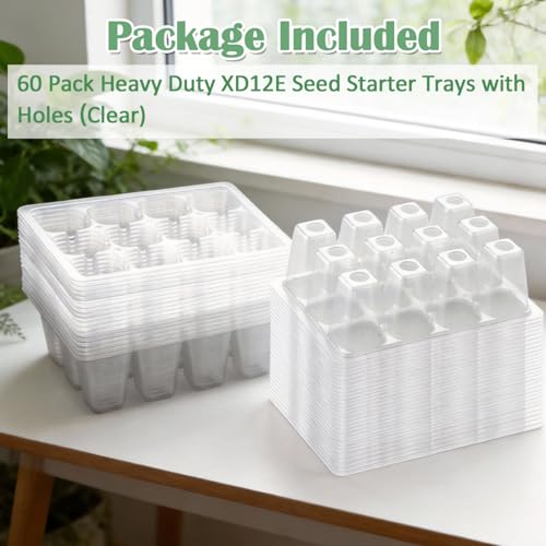 RooTrimmer 60 Pack Reusable 12-Cell Clear Seed Starter Trays - Extra Large Drainage Holes, Easy to Repotted, Clear Transparent Tray for Root Observation, Seed Starting, Fits Standard 1020 Trays - color: Clear, size: 12 Cells-60P