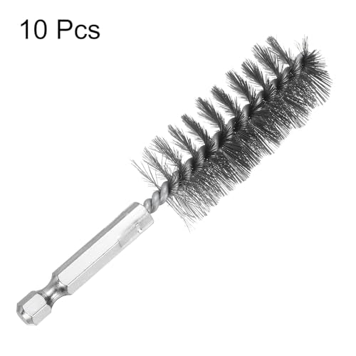 HARFINGTON 10Pcs Stainless Steel Bore Brush 22mm Dia 4" Long Cleaning Twisted Wire Brush with Handle 1/4" Hex Shank for Tubes, Ports, Bearings - size: 22mm