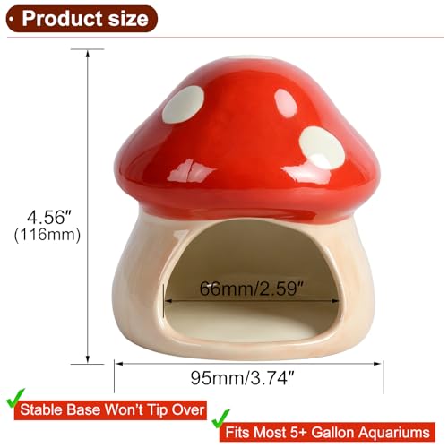 AnRui Ceramic Betta Fish Tank Accessories Decor Cute Mushroom House Aquarium Decoration Hideout Cave Ornament for Small Fish, Shrimp, Goldfish and Reptiles (Red) - color: Red