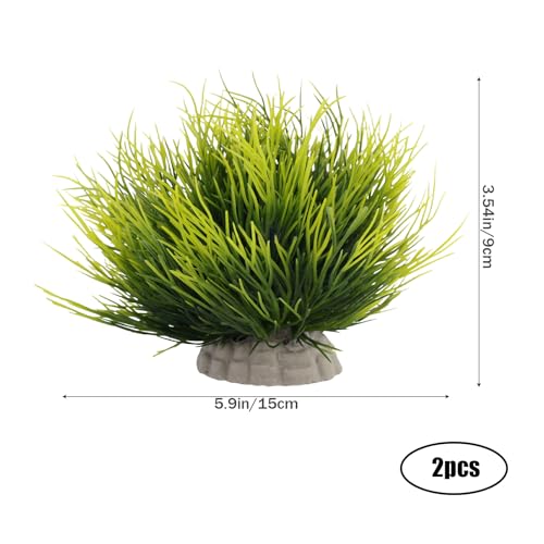2pcs Aquarium Plants, Lifelike Artificial Fish Tank Plastic Grass Decorations Green Durable & Safe Goldfish Betta Fish Tank Decor Accessories Supplies for Freshwater Saltwater Aquariums
