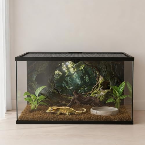 Terrarium Background Cloth, 30x18 Inch Reptile Tank Background for Bearded Dragon & Leopard Gecko Tank Accessories, Polyester Aquarium Background with Green Rainforest Design