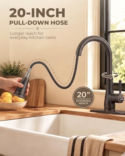 WEWE Vintage Kitchen Faucet with Pull Down Sprayer, Stainless Steel 1 or 3 Hole High Arc Single Handle Antique Sink Faucet for Classic Modern Ktichen, Oil Rubbed Bronze Bar & Prep Sinks - color: Oil Rubbed Bronze, style: Vintage
