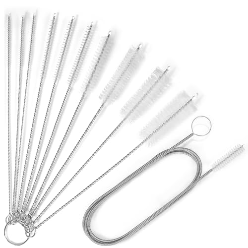 Ixiaoyoo Cleaning Brushes Set, 10 Pieces 8 Inch Nylon Tube Brush + 60 Inch Flexible Long Drain Brush, Hose Pipe Brush, Suitable for Home Kitchen, Bathroom, Fish Tank, Water Pump Accessories (White) - color: White Cleaning Brush Set