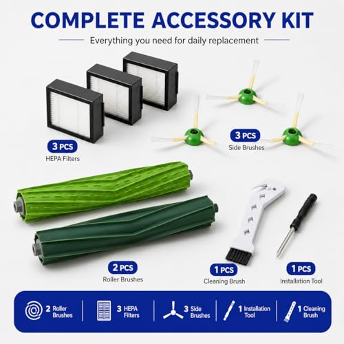 Replacement Parts & Accessories for iRobot E, I & J Series, Combo i5, j5 Series Robot Vacuum, Dual Multi-Surface Rubber Brushes & 3 HEPA Filter & 3 Edge-Sweeping Brushes - color: 10 Pack