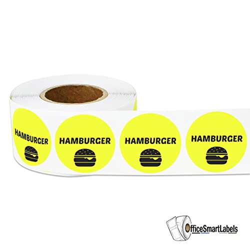 300 Labels - Hamburger Stickers for Delis, Restaurants, Supermarkets, Food Labeling or Butchers etc. (1 inch, Yellow - 1 Roll) - color: Hamburger, size: 1 Roll