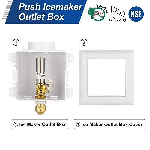 EFIELD Universal Ice Maker Box,1/2-Inch Push fit Inlet Connection with Installed 1/4-Turn Ball Valve with Stainless Steel Arrestor,(IM031) - size: with SS Arrestor, style: Push Fit