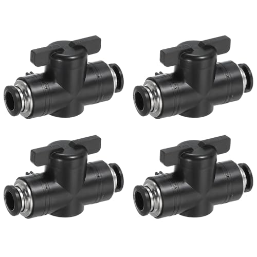 PATIKIL 10mm (2/5") Push to Connect Fittings Ball Valve, 4 Pcs 0-60 Degree BUC Air Flow Control Valve Quick Straight Connectors Air Hose Fitting for Pneumatic System Pipeline, Black - size: 10mm (2/5")