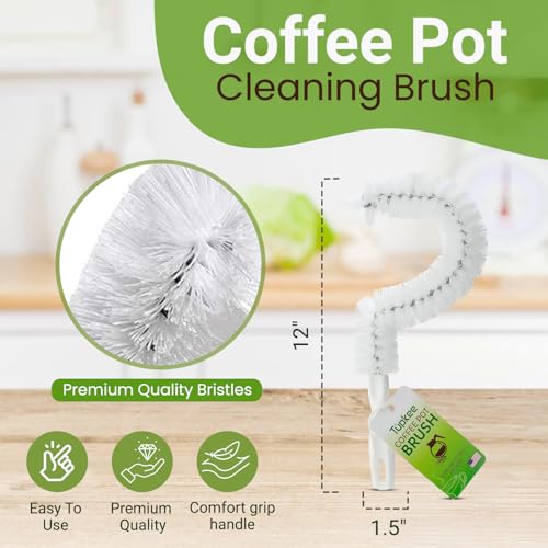Coffee Pot Cleaning Brush – Non Scratching, Long Lasting Bristles, Curved Coffee Decanter Cleaning Brush - Great for Offices and Restaurants