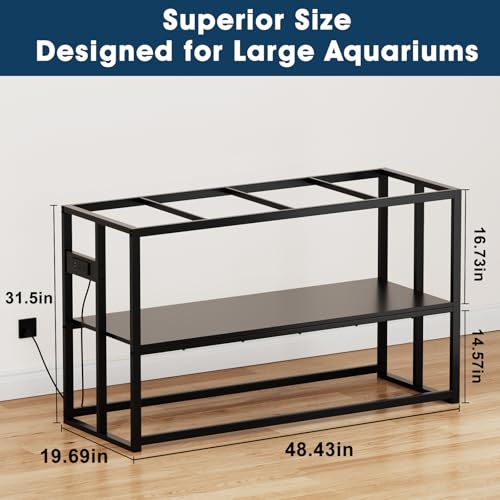 Urban Deco 55-75 Gallon Fish Tank Stand with Power Outlets, 900LBS Capacity Aquarium Stand, Metal Fish Tank Stand Dual-Layer Design Terrarium Stand, Black - color: Black with Outlet, size: 55-75 Gallon