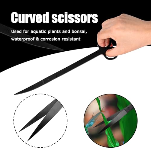 Aquarium Aquascaping Tool Stainless Steel Aquascape Tools Kit 4 in 1 Anti-Rust Fish Tank Starter Kit with Tweezers Scissors Spatula for Aquarium Plants (Black)