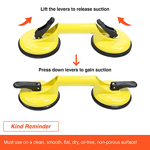 2 Pack Suction Cups Heavy Duty Aluminum Vacuum Plate Handle Glass Holder Hooks to Lift Large Glass/Tile Lifter/Pad for Lifting/Dent Puller - color: 2 Pack Double Plate-Yellow