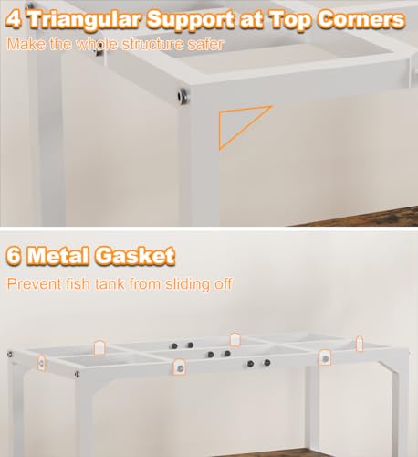 Mondazie 30 Gallon Rimless Fish Tank Stand with Shelf for Storage, 2 Tiers Metal Aquarium Stand, Breeder Tank Turtle Reptile Terrariums Stand Rack for Home Office, 30" L x 12" W x 20.5" H, White