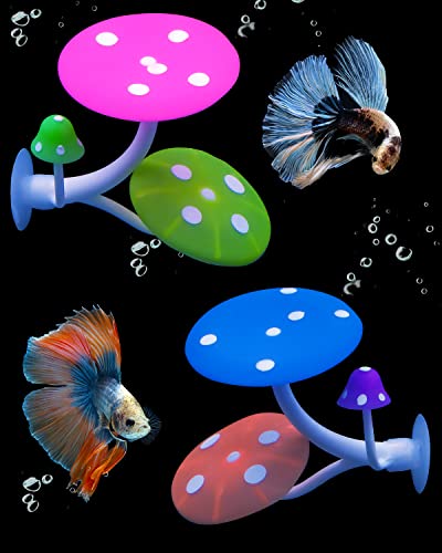 Uniclife Betta Mushroom Hammock Soft Aquarium Rest Bed Fish Breeding Playing Pad with Suction Cup Silicone Ornament Decoration Colorful Lifelike Decor for Fish Tank Landscape, 2 Pack - color: Pink&Blue, size: Mushroom Hammock