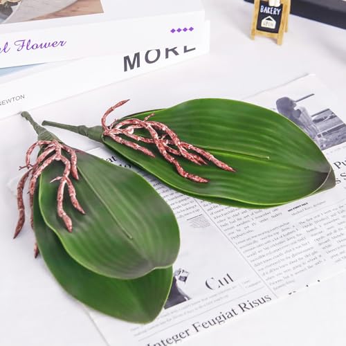 Miracliy Fake Orchids 6 Pack Artificial Orchid Leaves Faux Greenery Stems for Vase Shelf Desk Bathroom Decor and DIY Floral Arrangements for Small Spaces - size: 6pcs
