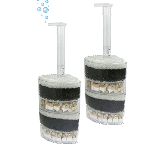 Corner Filter Up to 40 Gal ea. Air Driven Bio Sponge Ceramic for Fry Shrimp Fish Tank Aquarium - size: 2-Pack