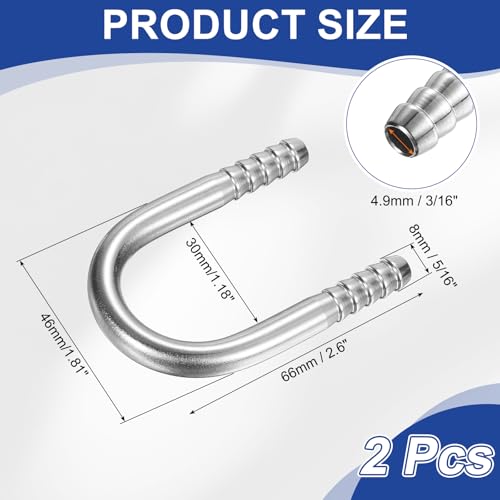 PATIKIL 5/16" (8mm) x 5/16" (8mm) Hose Barb Fittings, 2 Pcs 304 Stainless Steel U Shaped Joint Connector Barbed Fitting Metal Splicer - size: 5/16" (8mm)