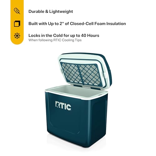 RTIC 8 QT Road Trip Personal Cooler, Small, Compact, Insulated, Portable Ice Chest Box for Food, Drink, Beverage, Beach, Camping, Picnic, Fishing, Boat, 12-Can Capacity - color: Marine/Fresh Mint