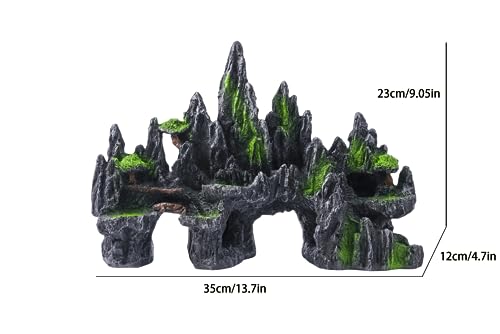 Large Fish Tank Decorations - Mountain View Aquarium Ornament with Tree House Cave Bridge,Large - color: A