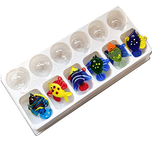 Fish Tank Ornaments Color Bubble Fish Miniature Hand Blown Tropical Fish Figurine Art Glass Sea Animals Collection,Set of 6 for Small and Medium Fish Tanks (1) - color: Multicolored