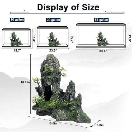 Aquarium Decorations Large and Tall Large Aquarium Decoration for Fish Tank Decorations Fish Tank Ornaments Mountain View Stone Ornament Tree Rock Cave Artificial Fishtank Ornament - color: Black Mountain View, size: Large - Mountain View