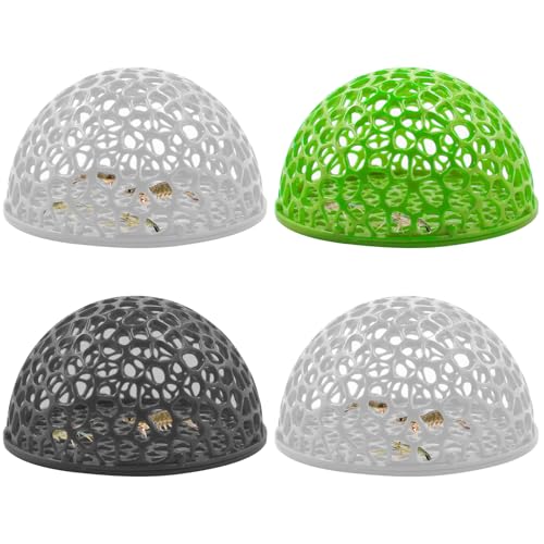 4 PCS Shrimp Dome Hide, Fish Tank Porous Cave Shelter Hideout Ornament for Aquarium Small Fish Shrimp Habitat Rest (Black, White, Green)