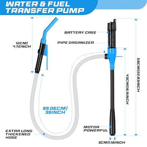 Portable Transfer Pump Battery Operated Electric Siphon Pump for Gas, Fuel, Diesel, Water Transfer 2.4 GPM Flow Oil Extractor, 47 Inches Hose-Easy to Use Hand Fuel Pump, Multi-Use Transfer Pump(Blue) - size: 1 Pack Blue 2