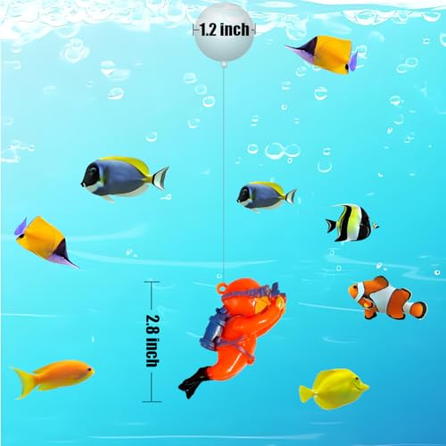 Floating Aquarium Decorations – Diver Fish Tank Floating Decor, Adjustable Floating Fish Tank Accessories for Betta Fish, Cute Aquarium Ornament (Diver Orange) - color: Diver Orange