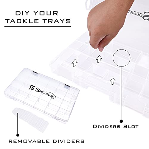 Sougayilang Fishing Tackle Boxes - 3600 3700 Plastic Storage Organizer Box with Removable Dividers - Fishing Tackle Storage - 4 Packs Transparent Tackle Trays - color: Two 3700 (Tray Size: 14"x8.7"x1.8")