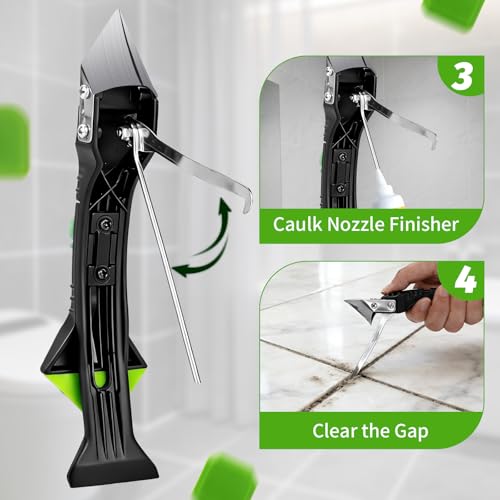 Caulking Tool 5 in 1, Caulk Remover & Silicone Sealant Finishing Kit with Grout Scraper and 6 Silicone Pads, Ideal for Kitchen, Bathroom, and Window Sealing - style: 5 IN 1 with Scraper Set