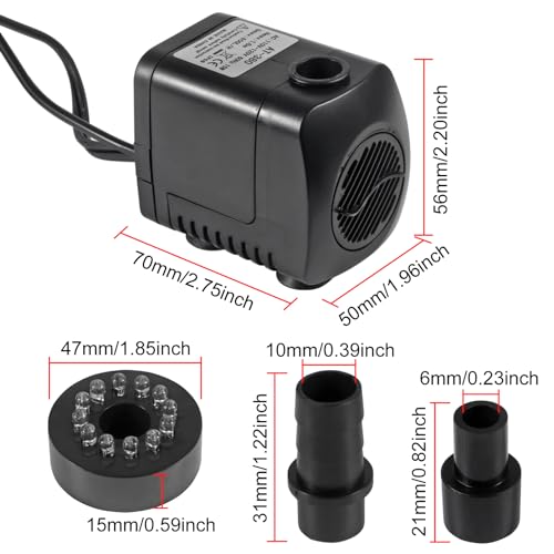 Submersible Water Fountain Pump 15W with LED Lights Aquarium Fish Tank Water Pump 260GPH for Aquarium Pond Statuary Gardens Water Feature Outdoor Fountain - color: 15w