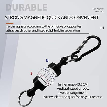 Black Fishing Strongest Magnetic Net Release Magnet Clip Holder Retractor, Quick Release Keychain with Super Strong Magnet, KeychainMagnet Carabiner Fly Fishing Magnetic Buckle Fishing Equipment