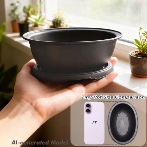 MUZHI 3 Pack Oval Bonsai Training Pot with Drainage Tray, Matte Finish Nursery Plastic Bonsai Planter with 25PCS 2inch Mesh pad (5.2" Small) - size: 5.2" Small