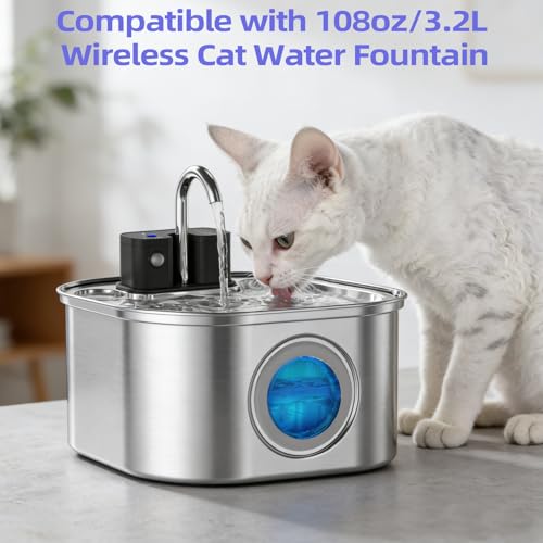 Cat Water Fountain Filter Replacement, 6 Filters & 6 Pre-Filter Sponges for 3.2L/108oz Wireless Pet Fountain, Multi-Stage Filtration for Fresh Clean Water