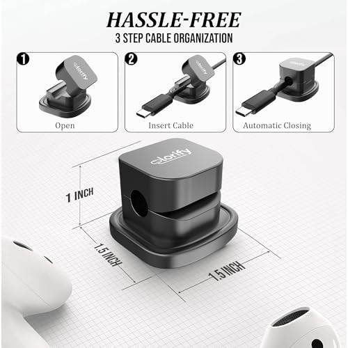 8 Pack Spring Cord Holder Clips [360° Rotatable, 1-Hand Use] — Adhesive Cable Clips for Nightstand, Desk, Wall & Kitchen | Phone Charger Cord Holder | No-Residue | Fits 2.5–8mm Cables - color: Black, size: Pack 8